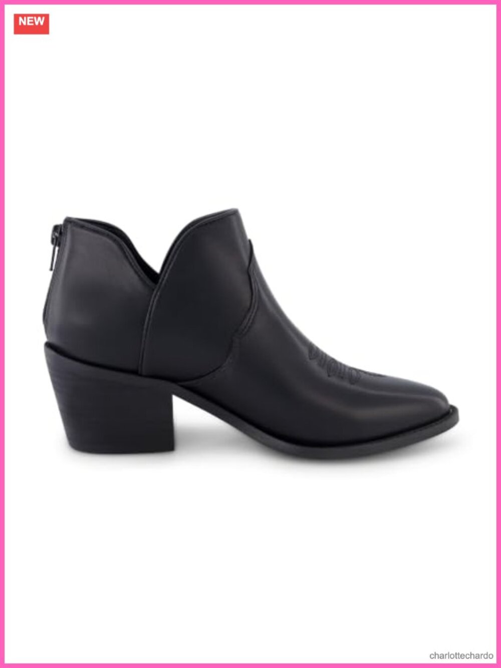 Women's Western Ankle Boots, Faux Leather Cowboy Boots with Pointed Toe, Low - Picture 4 of 6